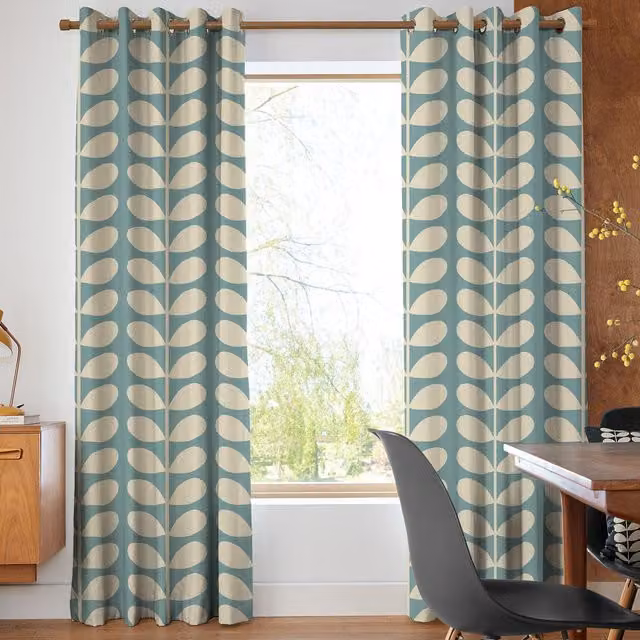 Orla Kiely Made to Measure Blackout Eyelet Curtains in Duckegg Blue Cotton with Jumbo Solid Stem Floral Pattern