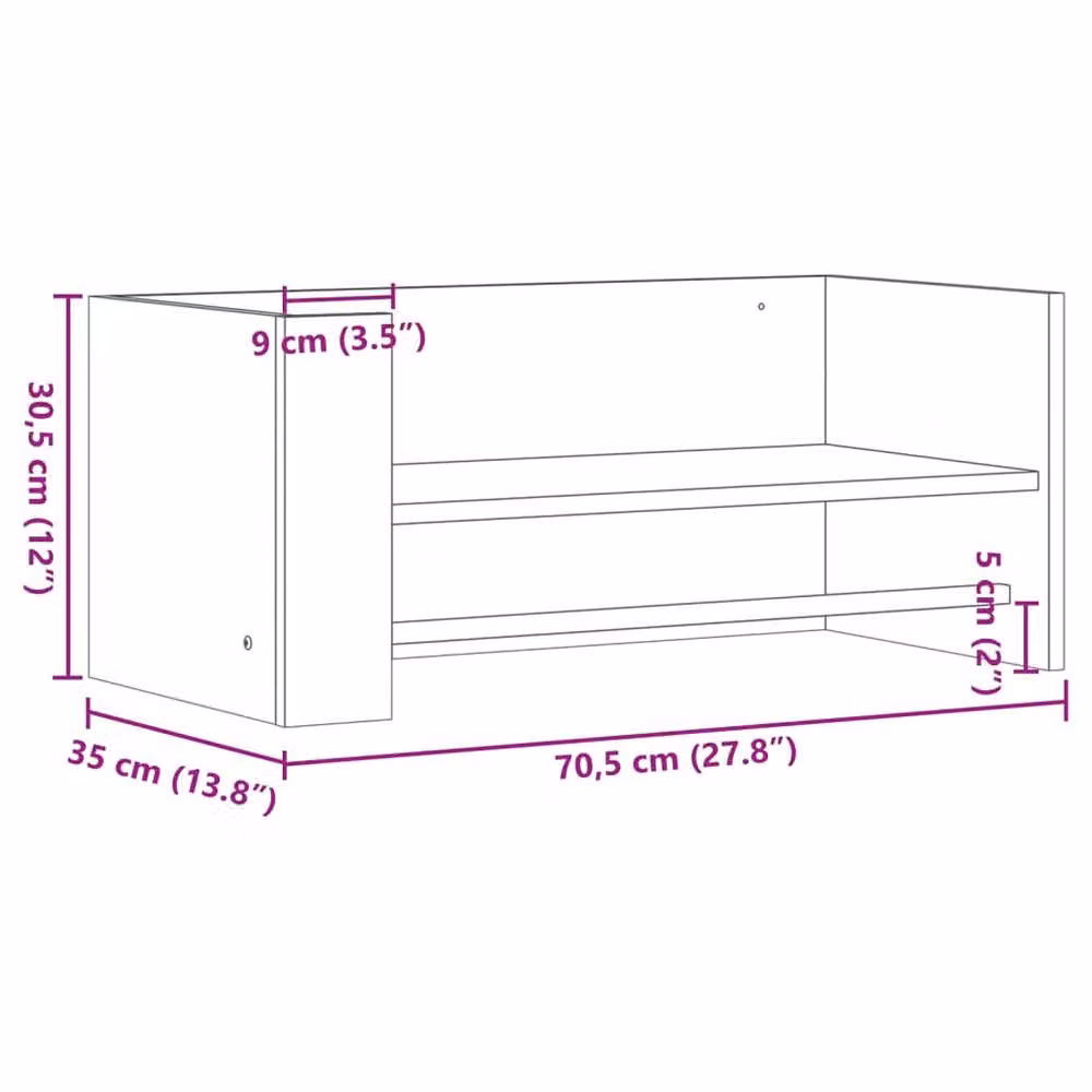 Berkfield Home Wall Mounted Shelf in Brown Oak, W/D/H: 70.5 x 35 x 30.5 cm – 6