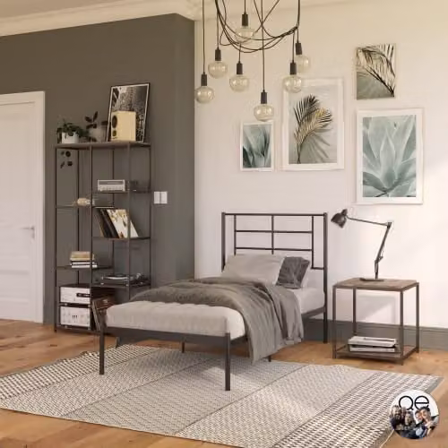 DHP Furniture Jensen Modern Metal Bed in Black, Single, W/D/H: 90 x 200 cm