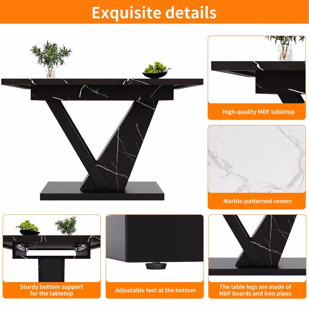 BTM Extendable Rectangular Dining Table in Black with Wood Grain Finish, W: 120 cm, D: 75 cm, H: 75 cm (Extends to 150 cm) – 4