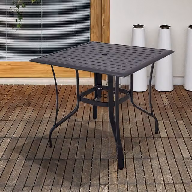 Breeins Minimalist Matt Black Metal Slatted Outdoor Garden Table