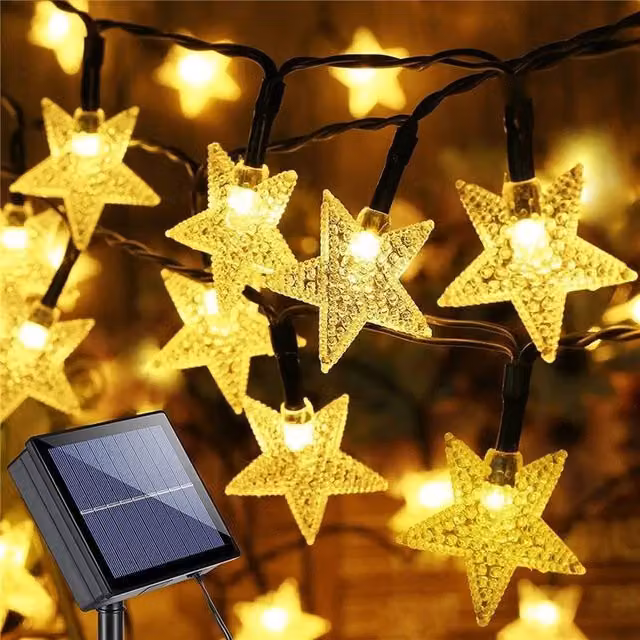 SPETLEK Solar Powered Star LED String Lights, Warm White, 10m, Black