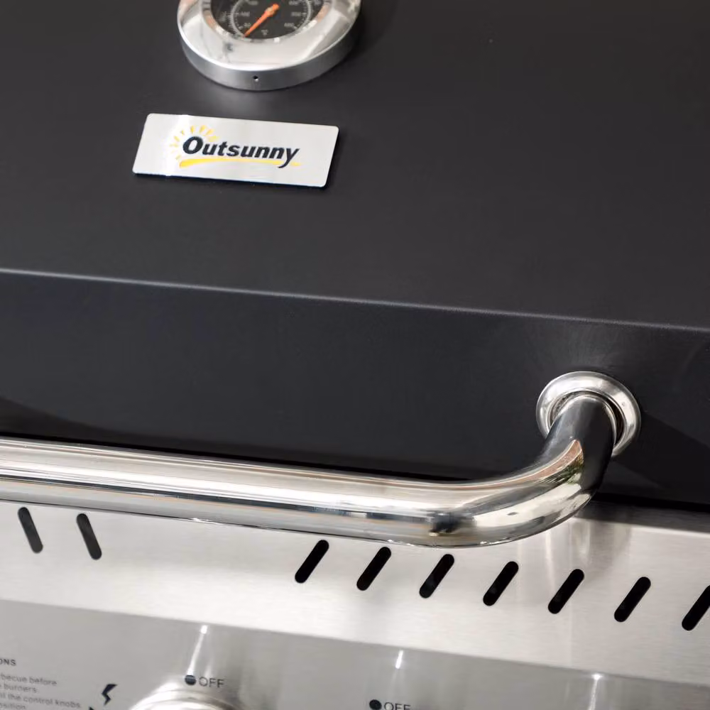 Rolipo Four Burner Steel Gas Grill with Thermometer and Warming Rack, Black – 10