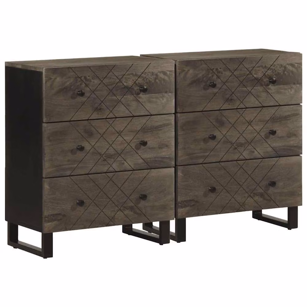 Berkfield Home Set of 2 Modern Black Mango Wood Sideboards, W/D/H: 60 x 33 x 75 cm – 1
