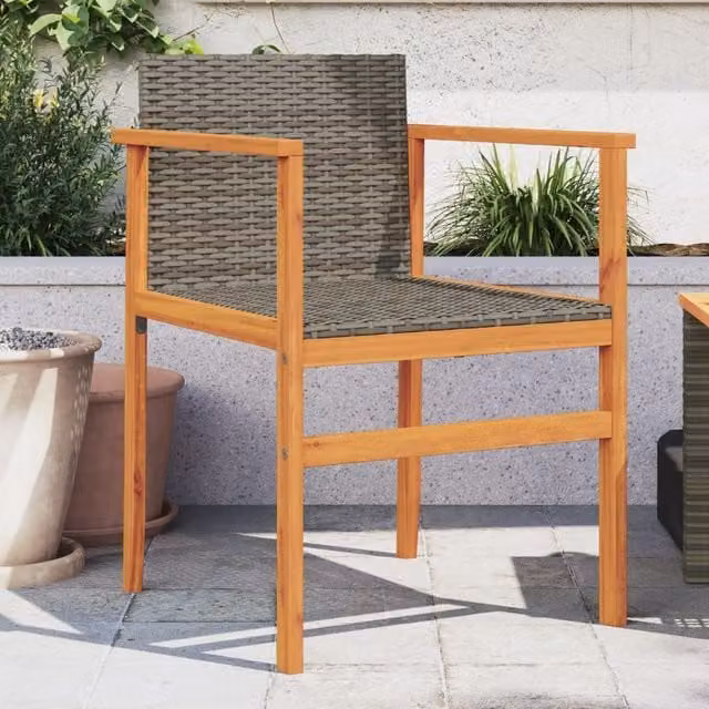 Berkfield Home Set of 2 Grey Poly Rattan and Solid Wood Garden Chairs