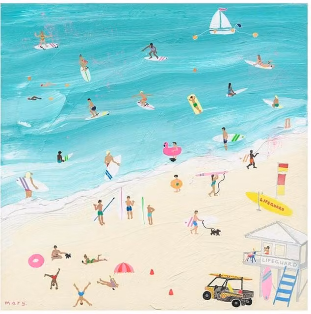 Mary Donald Surf's Up Australia Paper Poster in Blue and Multicolour