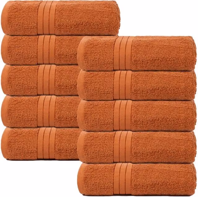 OHS 10 Pack of Fluffy 100% Cotton Terry Bath Towels in Orange