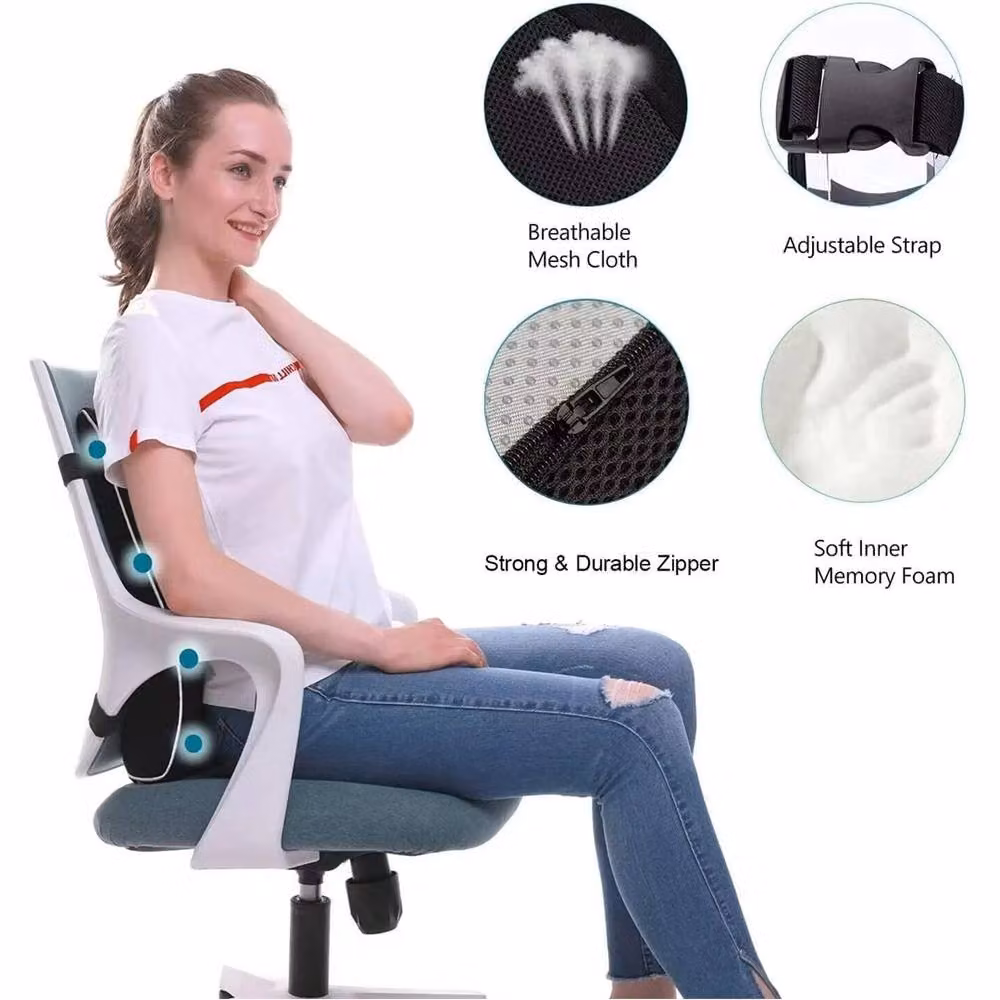 Nordara Black Contoured Memory Foam Lumbar Support Cushion for Office Chairs and Car Seats – 4