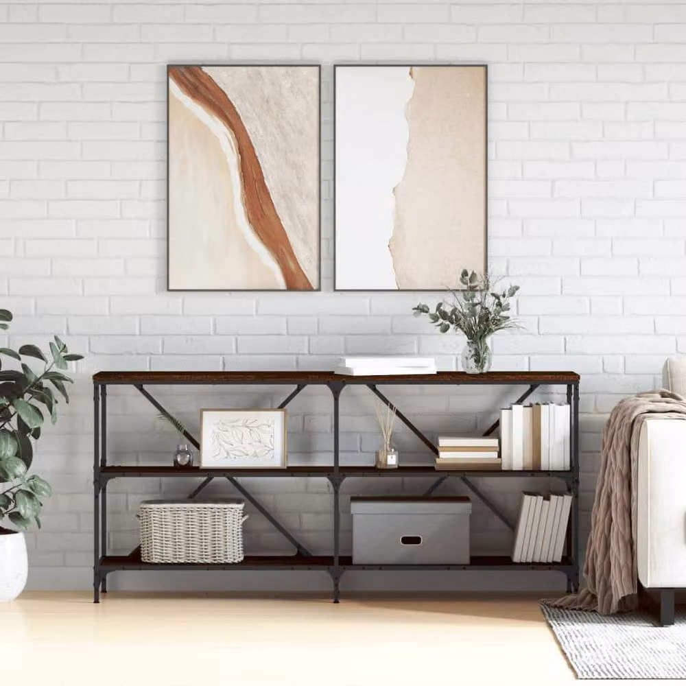 Berkfield Home Industrial Console Table in Brown Oak, W/D/H: 160 x 30 x 75 cm – 2