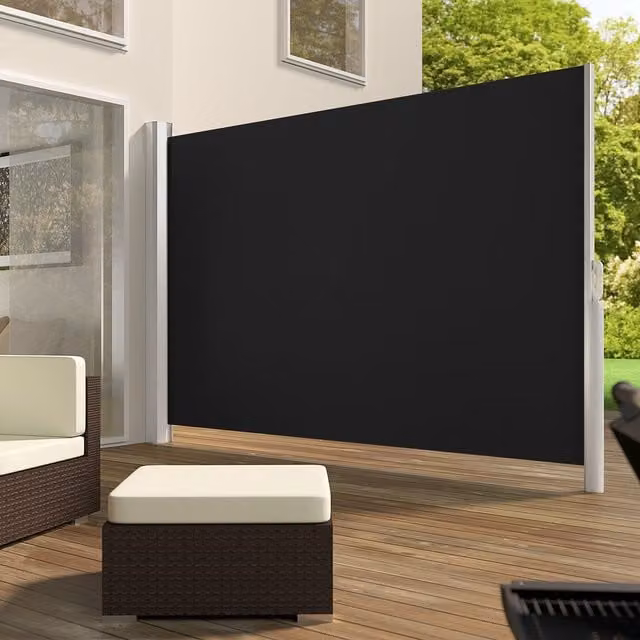tectake Black Roller Garden Privacy Screen, Wall-Mounted Polyester and Aluminium, Height: 200 cm