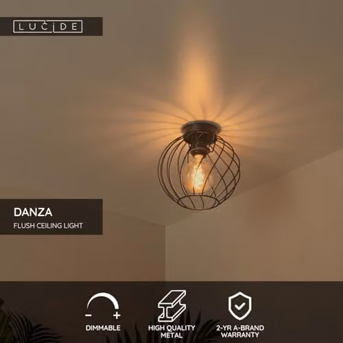 Lucide Danza Netlighting Black Metal Flush Ceiling Light, Diameter: 25 cm – 2