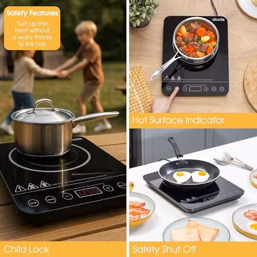 Abode AINDH1002 Portable Single Induction Hob in Black with Digital Touch Control, 2000W, 10 Heat Settings and Timer – 11