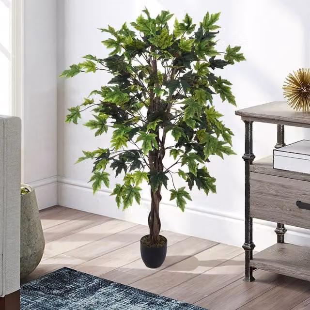 Breeins Artificial Green Maple Tree with Black Stand, Height: 140 cm