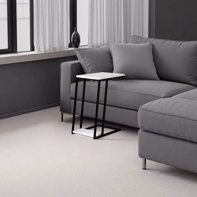 FORGEVIO Modern 2-Tier White Sofa End Table with Metal Frame – 1