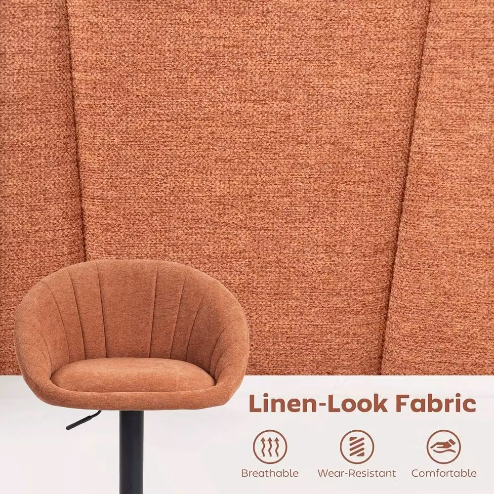 Havendro Set of 2 Modern Swivel Bar Stools in Orange Fabric – 4