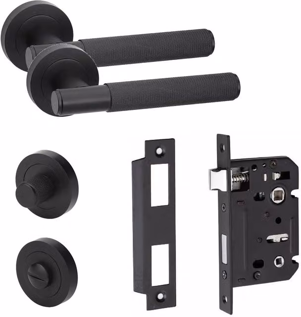 Golden Grace Matt Black Bathroom Door Handle Set