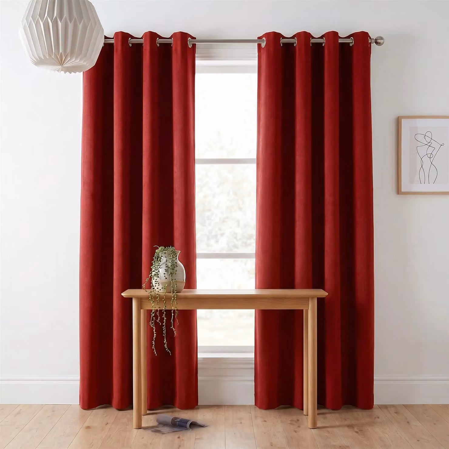 Luxury Living Red Velvet Chenille Eyelet Curtains, Pair, Width: 142 cm, Drop: 229 cm – 3