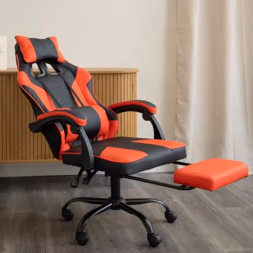 Samuel Alexander Red Faux Leather Gaming Chair with Headrest and Armrests – 2