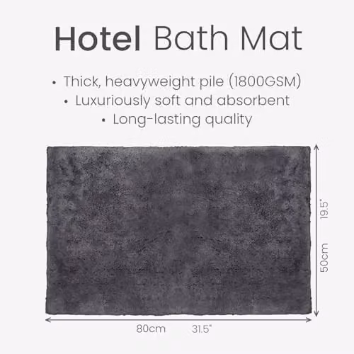 Allure Bath Fashions Allure Hotel Bath Mat, Charcoal Grey, 100% Cotton, Non-Slip, Antibacterial, W: 80 cm, D: 50 cm – 2