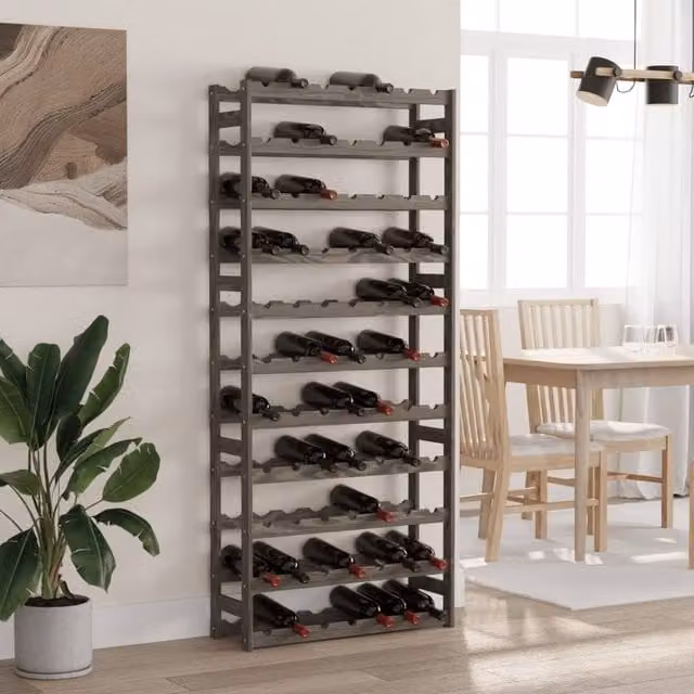 Berkfield Home Wall Mounted Rustic Grey Solid Pine Wood Wine Rack for 77 Bottles – 1