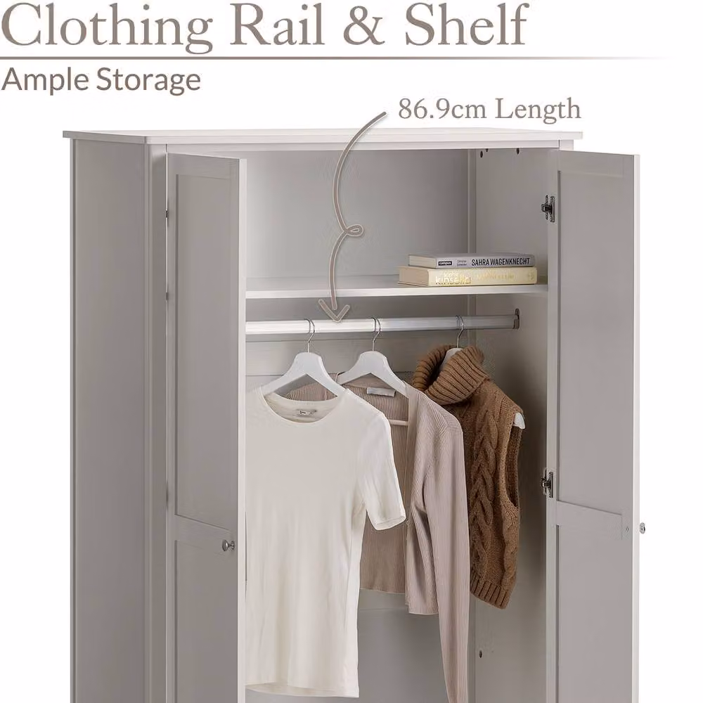 Christow Double Wardrobe with Drawer and Soft-Close Doors in Natural and White, H 185 x W 94.5 x D 50 cm – 3