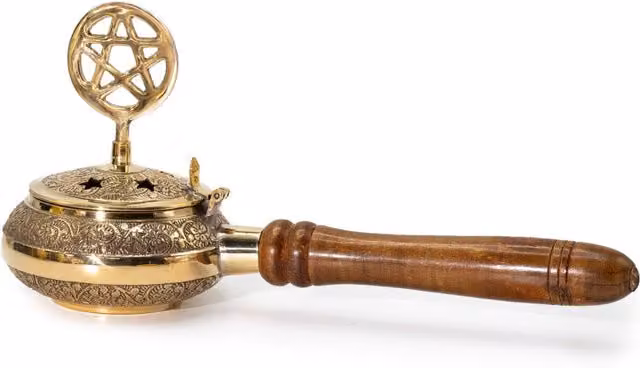 KDMK Pentagram Incense Burner with Wooden Handle in Gold