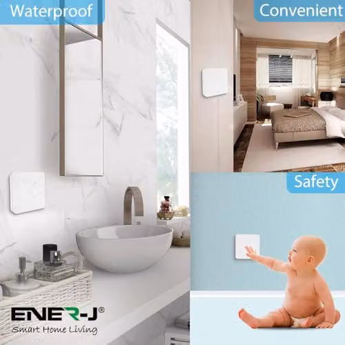 ENER-J 1-Gang Wireless Kinetic Wall Switch, Battery-Free, IP65 Waterproof, White – 3