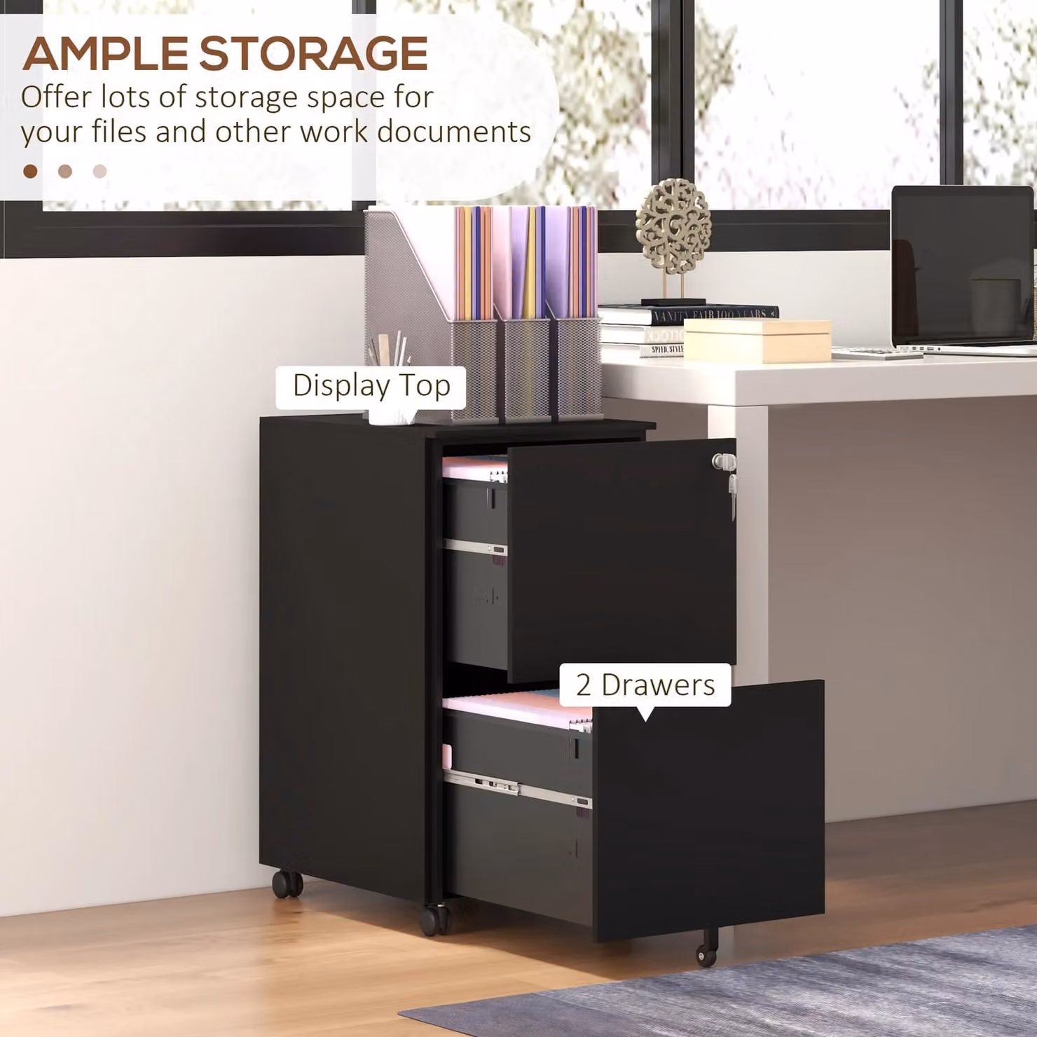 Vinsetto 2-Drawer Lockable Metal Vertical Filing Cabinet in Black – 3