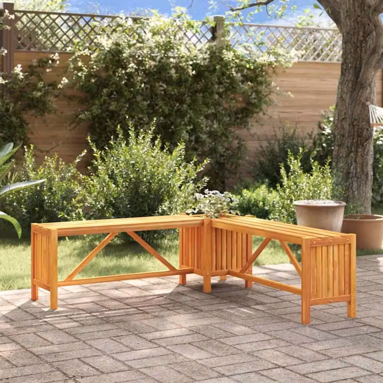 Berkfield Home Durable Garden Corner Bench with Planter, Solid Acacia Wood, Brown, W/D/H: 117 x 117 x 40 cm