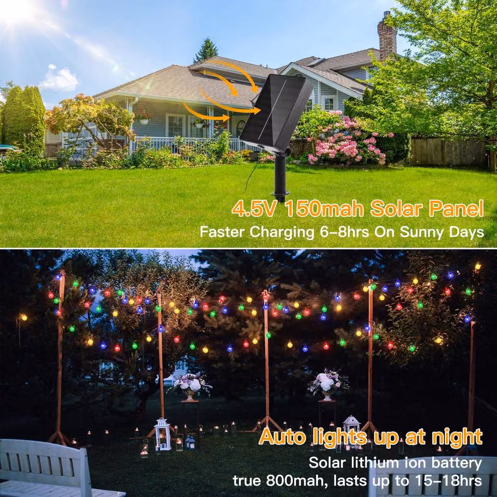 Ollny Solar String Lights with 100 Multicolour LEDs, 12m Length, IP44 Waterproof, 8 Modes, Black – 3