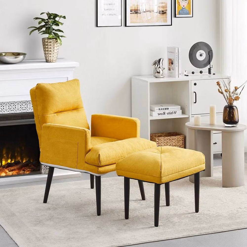 KORVIXA Foldable Lazy Lounge Chair with Footstool in Yellow, W/D/H: 100 x 100 x 85 cm – 2