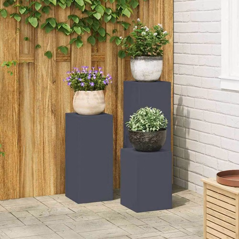Berkfield Home 3-Piece Modern Anthracite Steel Outdoor Plant Stand Set in Matt Dark Grey – 1