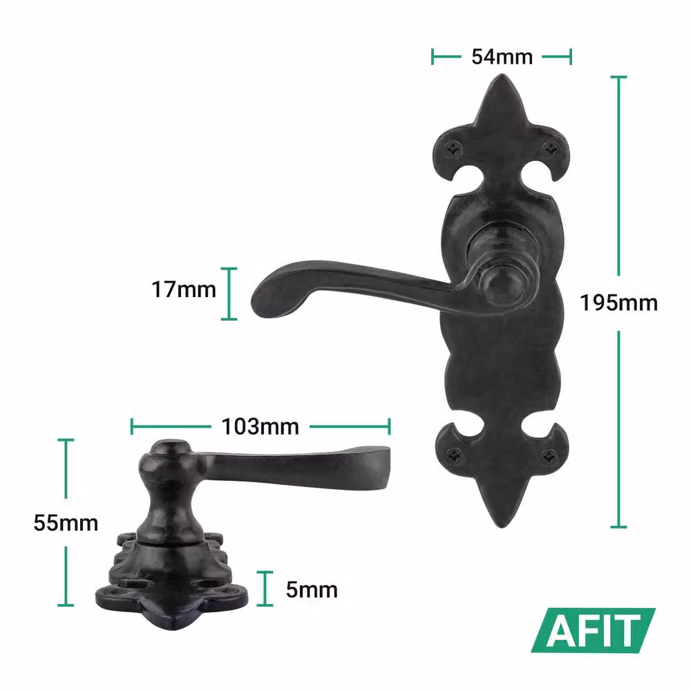 AFIT Black Antique Cast Iron Door Handle and Latch Set with Backplate, 6 Pairs, W/D/H: 15.0 x 15.0 x 15.0 cm – 2