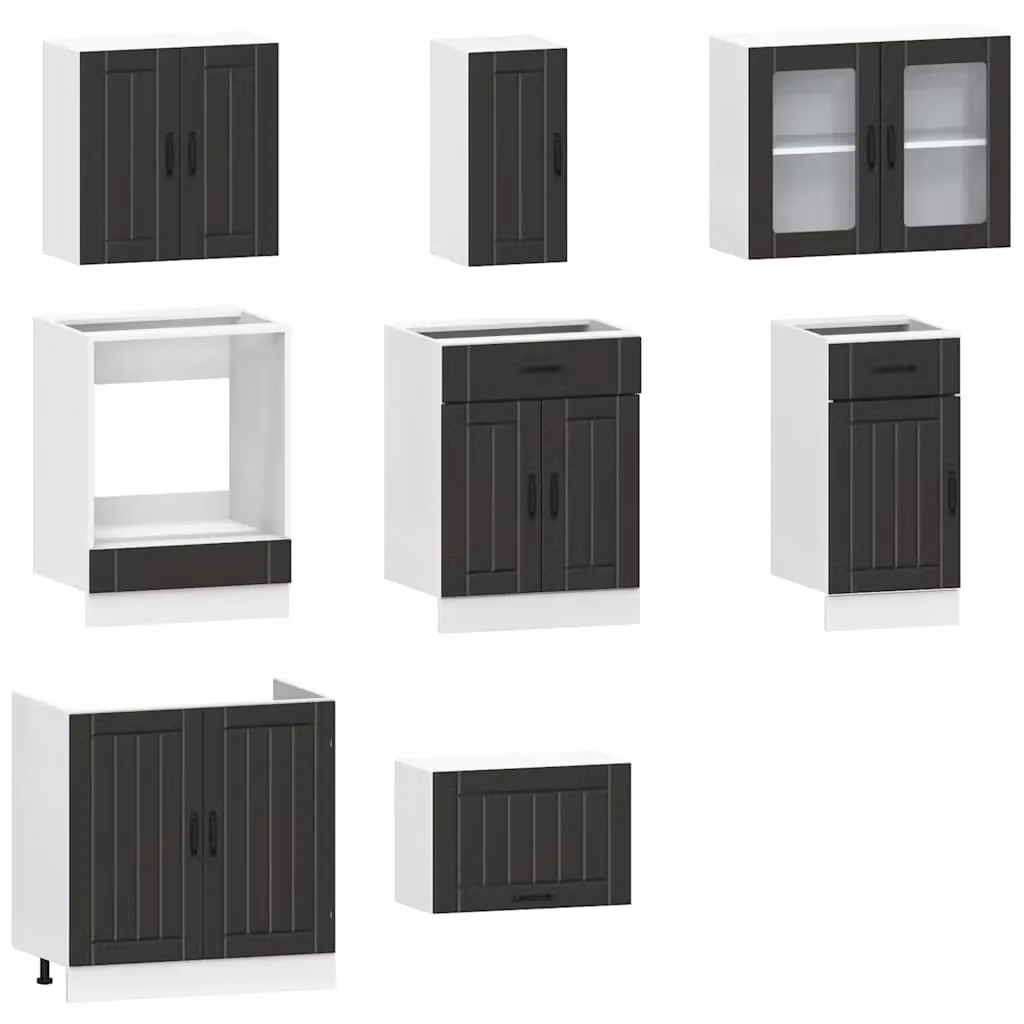 Berkfield Home Kalmar 8 Piece Black Matt Kitchen Cabinet Set with Internal Shelves and Hinged Doors – 3