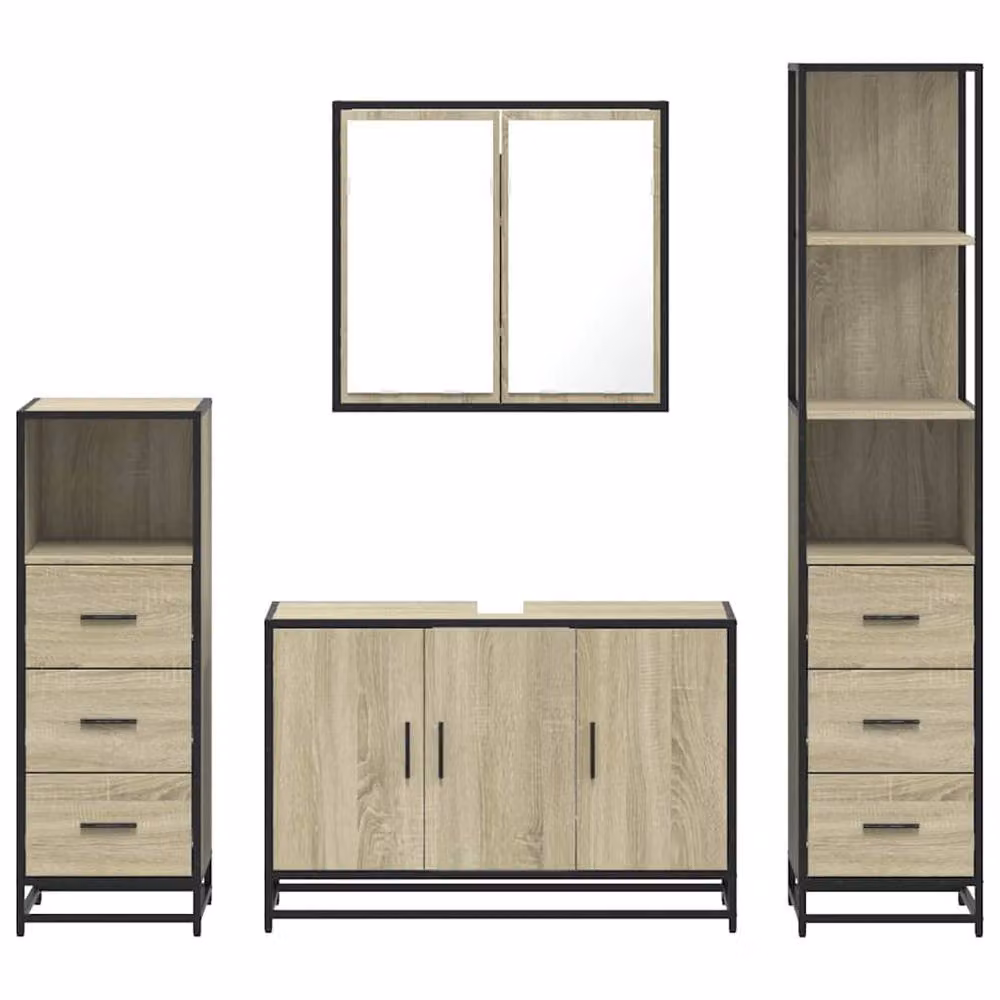 Berkfield Home 4-Piece Bathroom Furniture Set in Sonoma Oak and Beige – 3