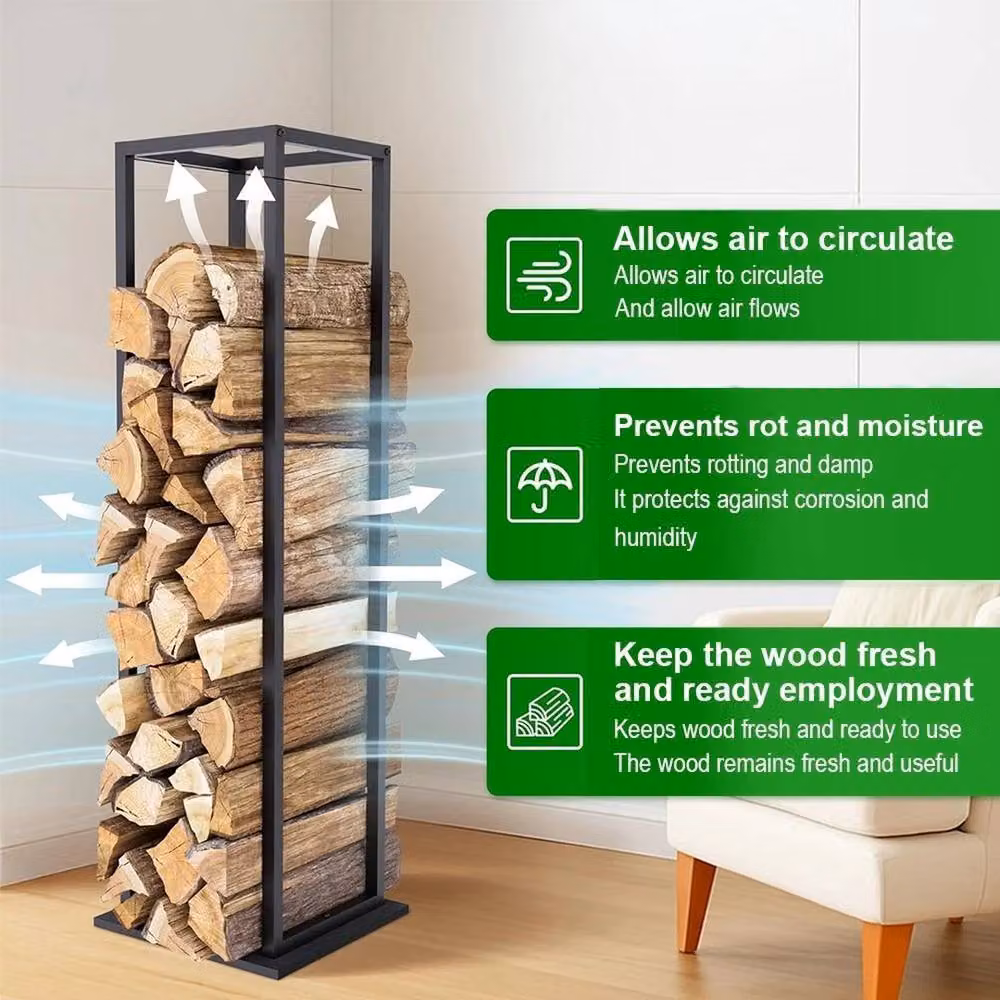 EONLION Metal Firewood Log Holder Rack in Black, W: 100 cm, D: 60 cm – 3