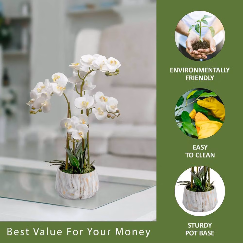 Crystals White Artificial Silk Orchid Flower Potted Plant, Height: 60 cm – 2