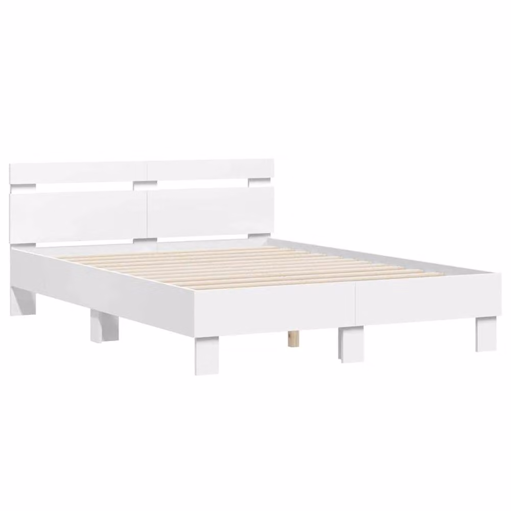 Berkfield Home Modern White Engineered Wood Bed Frame with LED Under-Bed Lighting and USB Charging Port W: 137 cm, L: 190 cm – 2