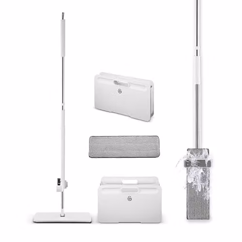 Swan Elevate Self-Wringing Flat Mop and Space Saving Folding Bucket Set with Microfibre Pad, White SWFC2012WHTN – 1