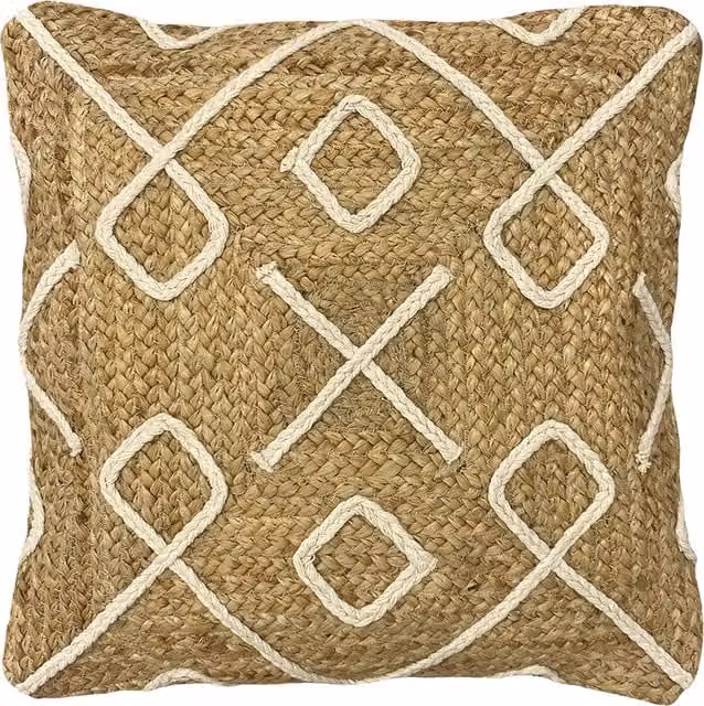 Make It A Home Roolu Braided Jute Cushion in Beige and Brown Square Boho Style