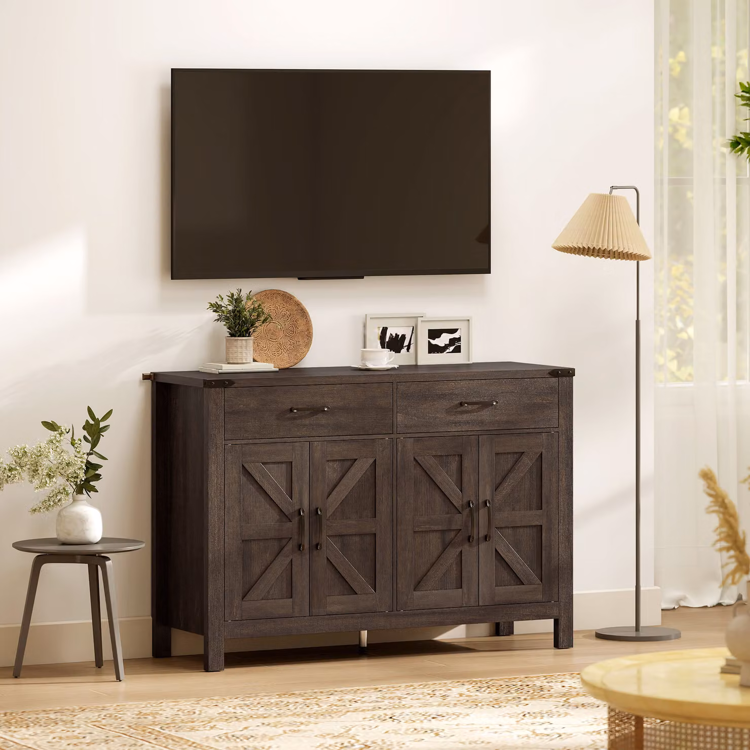 HOMCOM Rustic Kitchen Cupboard and Sideboard in Brown with 4 Doors, 2 Drawers and 2 Adjustable Shelves, W/D/H: 120 x 31.8 x 82.5 cm – 8