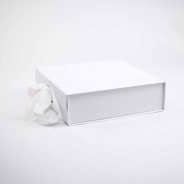 A4 Deep Laminated Magnetic Gift Box with Ribbon in White