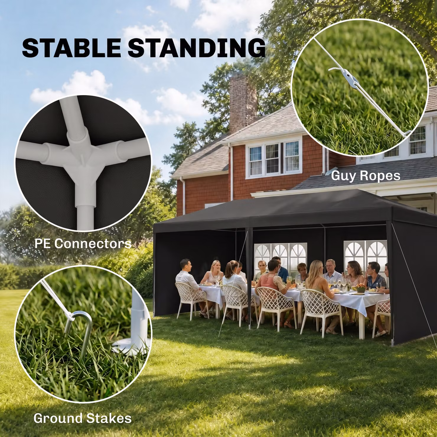 Outsunny Party Tent Gazebo Marquee with Windows and Side Panels, Dark Grey, W: 6 m, D: 3 m, H: 2.55 m – 7