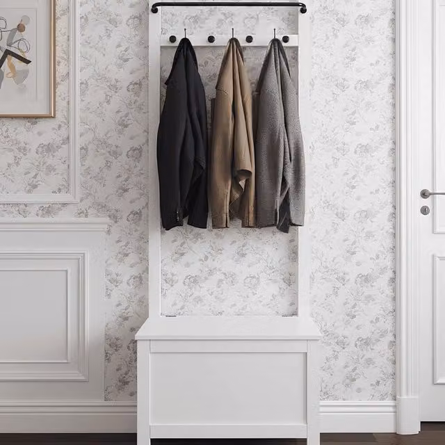 Noa and Nani Modern White Hall Tree with Bench and Shoe Rack