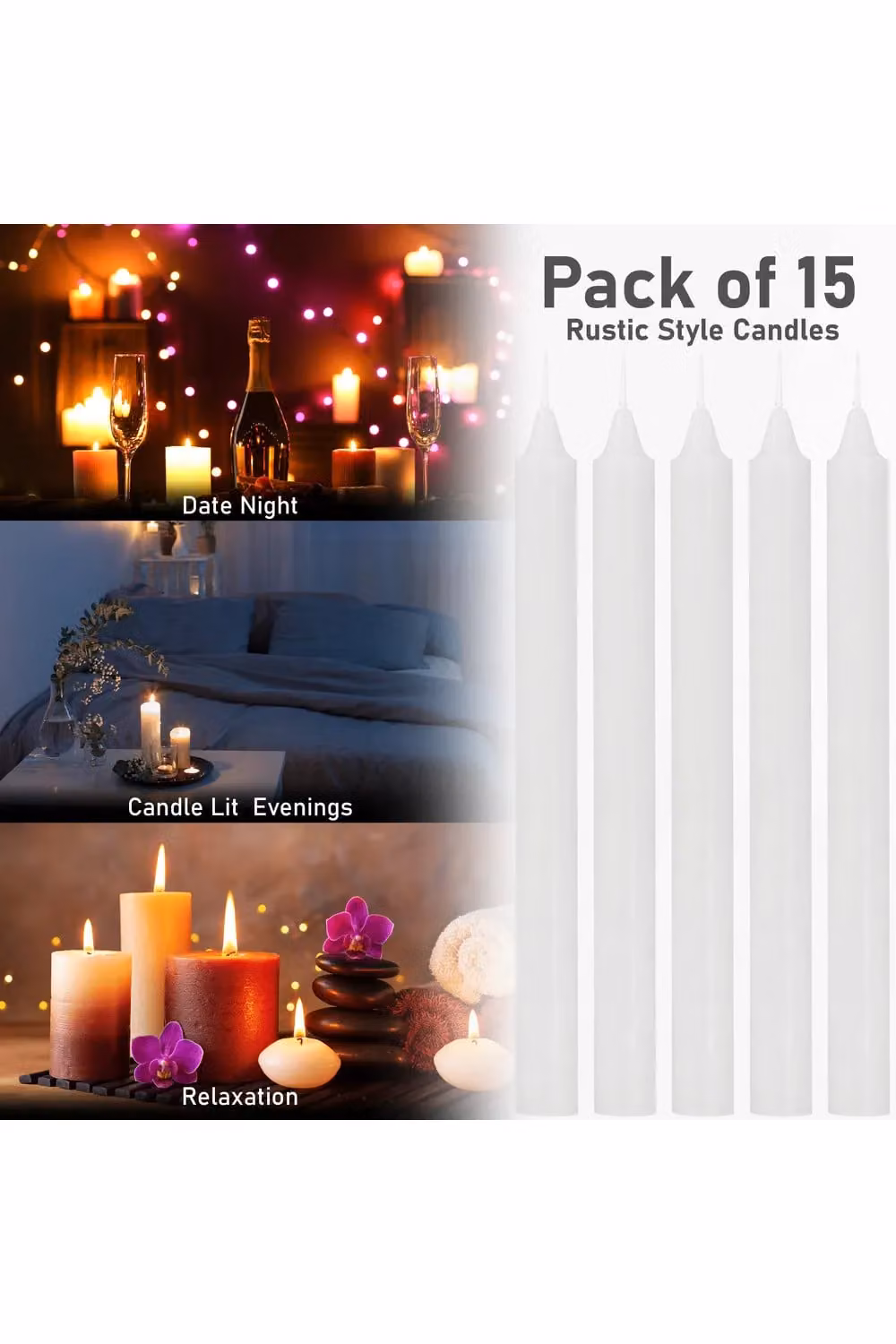 Deco Express Set of 15 White Unscented Dripless Tapered Candles – 9