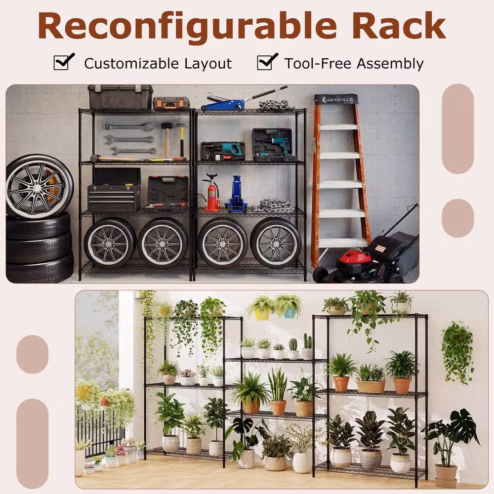 Gymax 4-Tier Adjustable Metal Wire Shelving Unit in Black – 6