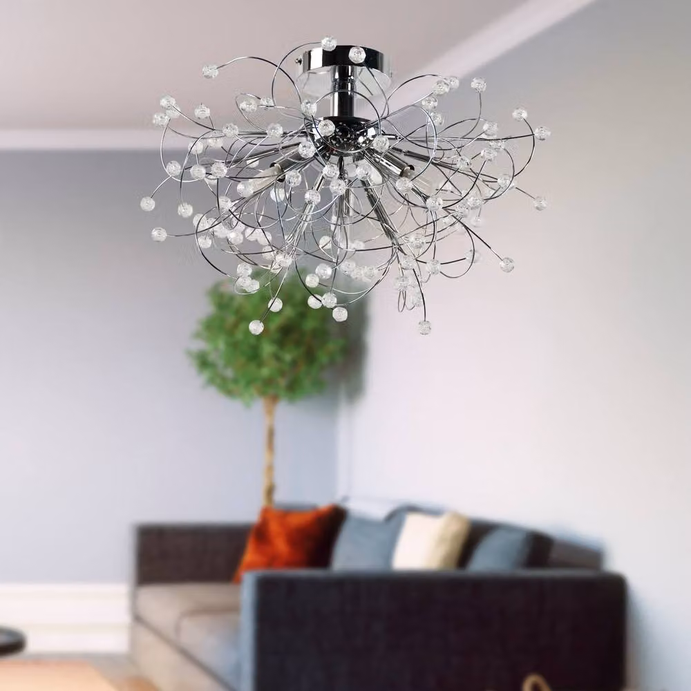 First Choice Lighting Burst Set of 2 Dimmable LED Ceiling Lights in Chrome and Silver with Glass Beaded Jewels – 2