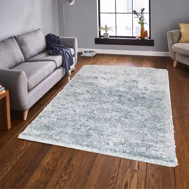 Roseley Super Soft Shaggy Rectangular Rug in Blue or Beige, Width: 110 cm