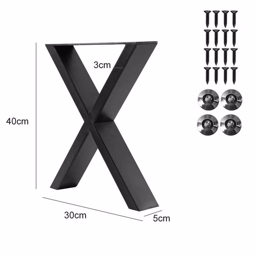 NESTLUNE Set of 2 Black Industrial Metal X Shape Table Legs, Matt Finish, W/D/H: 30 x 40 x 30 cm – 2