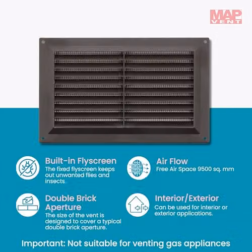 Map Brown Plastic Adjustable Air Vent Grille with Flyscreen Cover – 2